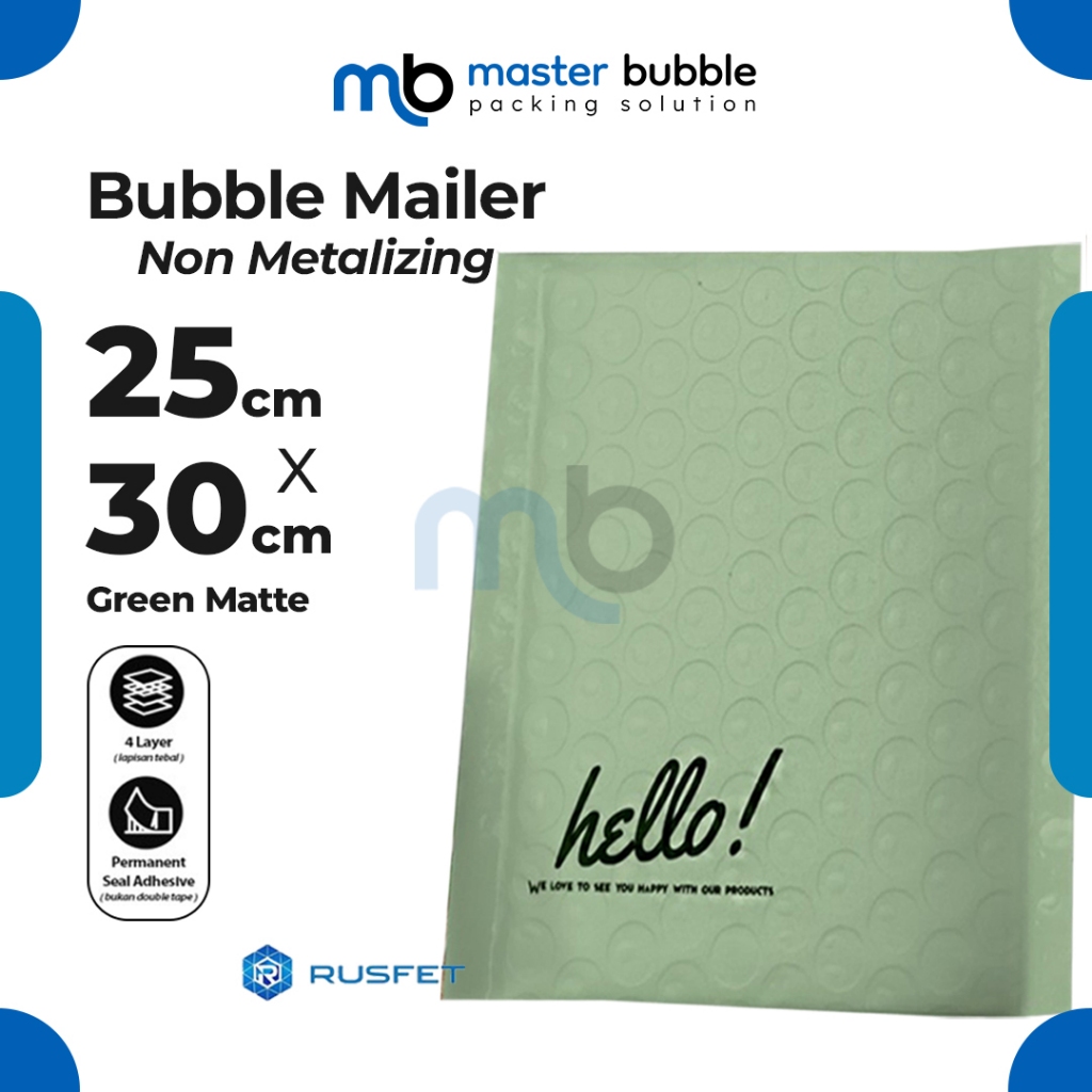 Amplop Envelope Bubble Mailer Hijau 25 X 30 cm / Security Bag Mailer Rusfet Harga Ecer Satuan