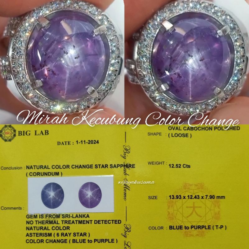 Natural Color Change Star Sapphire Ceylon Mirah Kecubung ada Bangsing kresnadana dan ruby burma wind