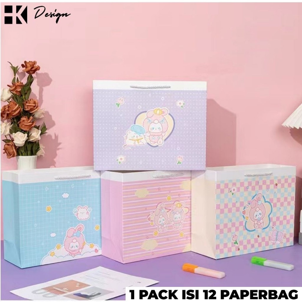

[1718 12 PCS] PAPERBAG MOTIF UKURAN 33X25X11.5 TAS KADO ULANG TAHUN GOODIE BAG MOTIF