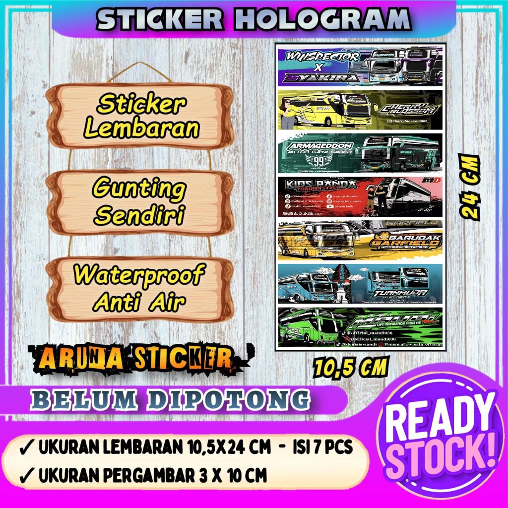

7 PC STIKER BUS PANJANG Stiker Bus Basuri Lembaran Hologram Anti Air Sticker Telolet Basuri