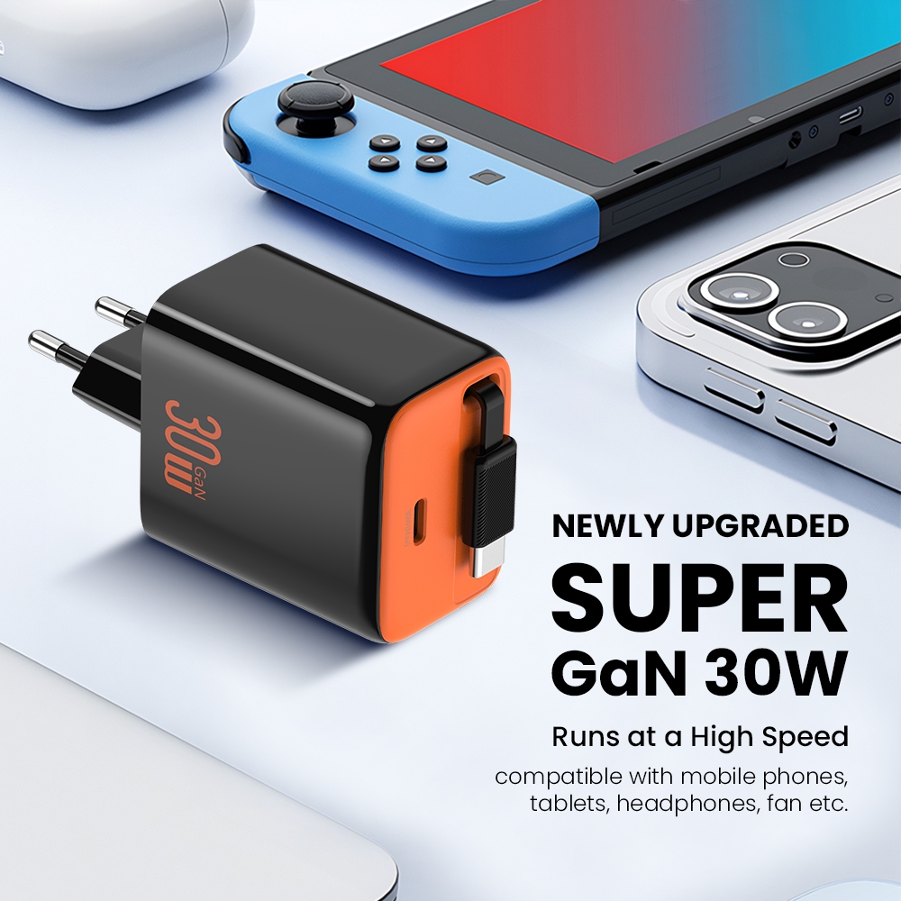 Promo 7.7 Orashare CR30 30W GaN Charger Built in 80CM Type-C Retractable Cable PD Fast Wall Charger