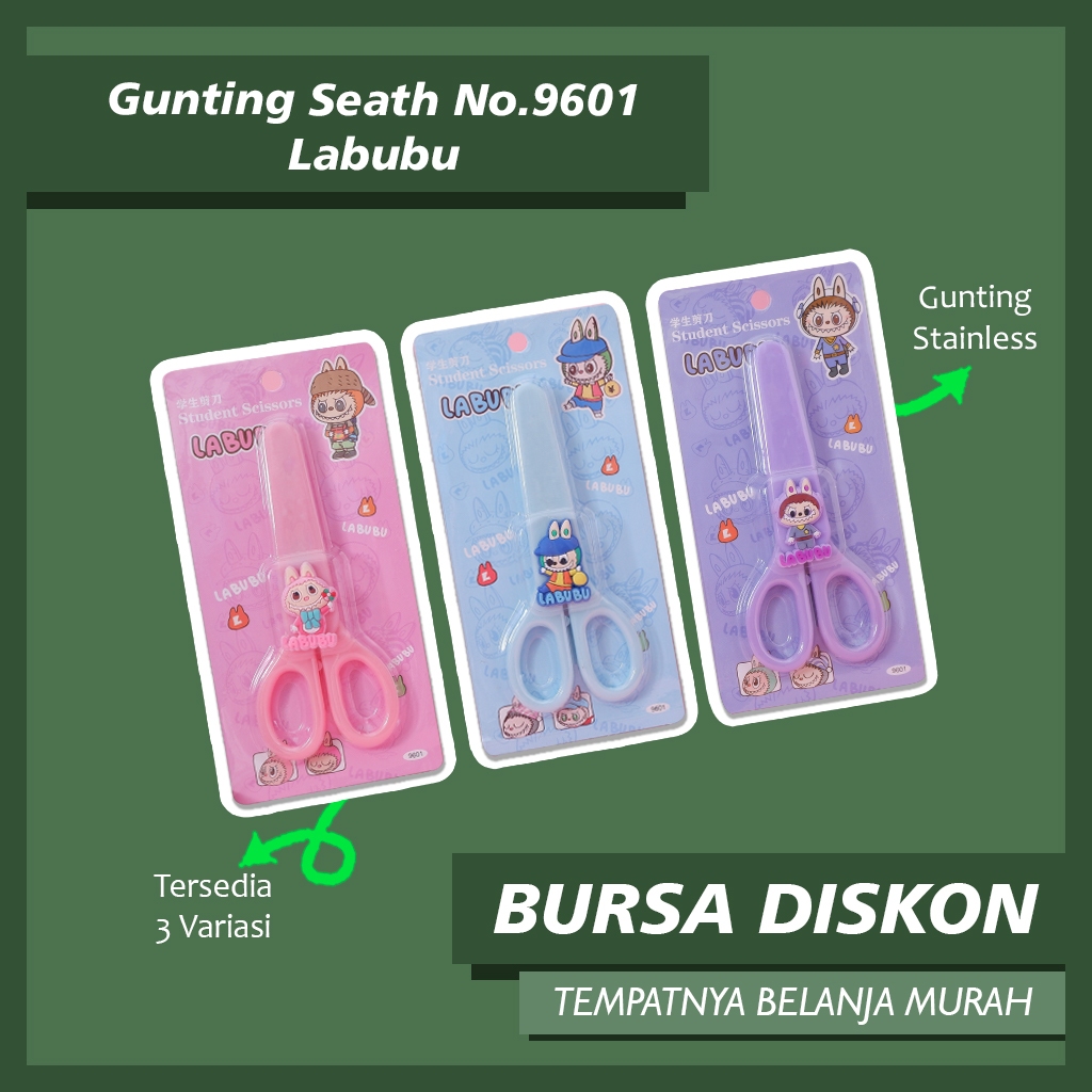 

Gunting Seath No.9601 Labubu aman dengan tutup Safety Scissors Unik Kertas Pemotong Kertas