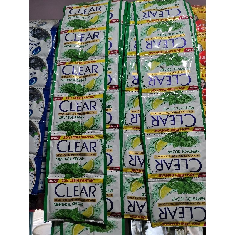 Sampo shampo Clear menthol renteng isi 24 saset.