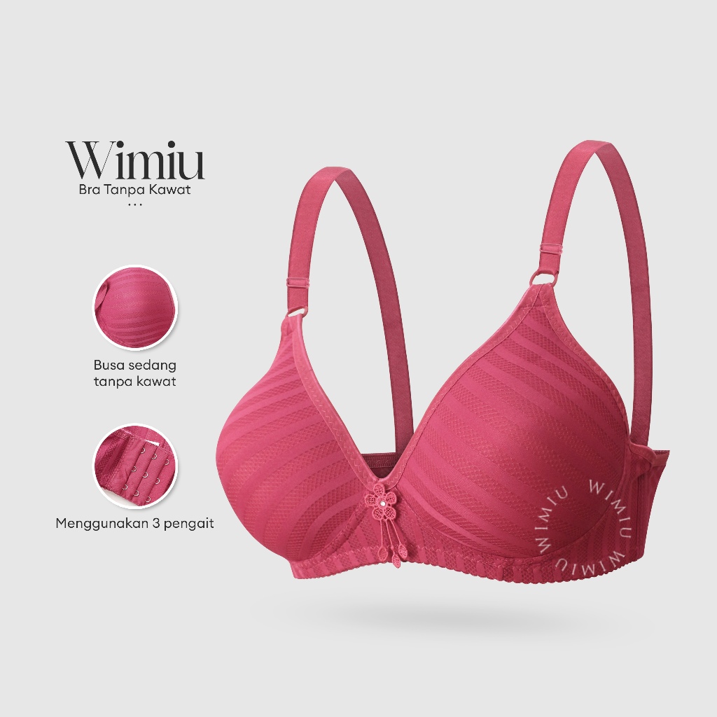 Wimiu BH Bra Wanita BH Tanpa Kawat Busa Tipis Motif Garis Jaring 100111