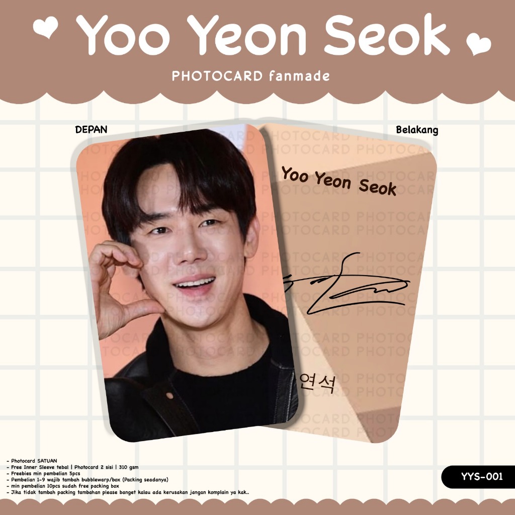 PHOTOCARD AKTOR DRAMA YOO YEON SEOK FANMADE 2 SISI LAMINASI GLOSSY DEPAN BELAKANG PHOTOCAR TERBARU T