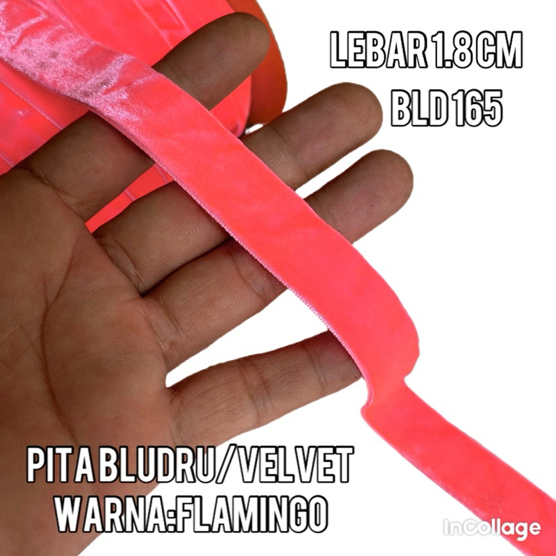 

per rol 15 meter pita bludru/velvet warna flamingo lebar 1.8 cm