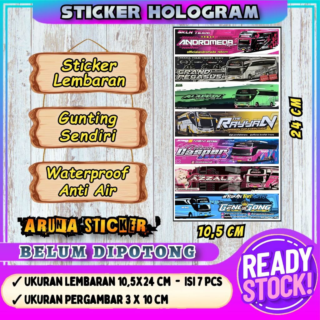 

7 PC STIKER BUS PANJANG Stiker Bus Basuri Lembaran Hologram Anti Air Sticker Telolet Basuri