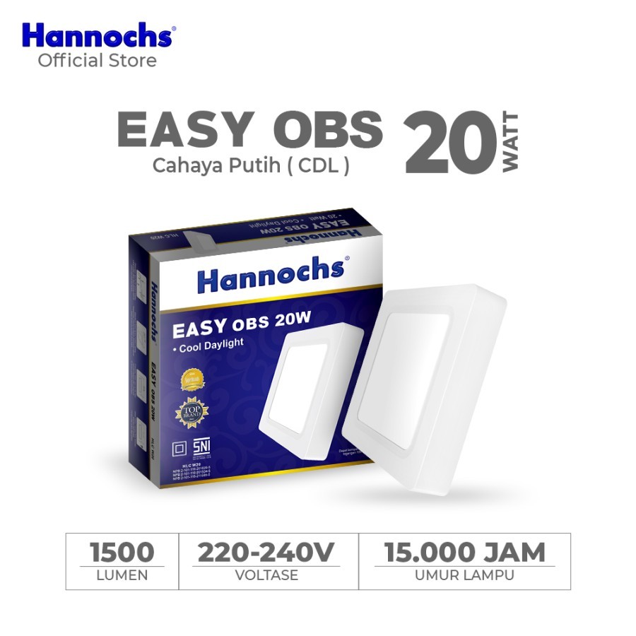 Lampu Downlight LED Plafon Hannochs EASY OBS 20W KOTAK OB DITEMPEL OUTBOW