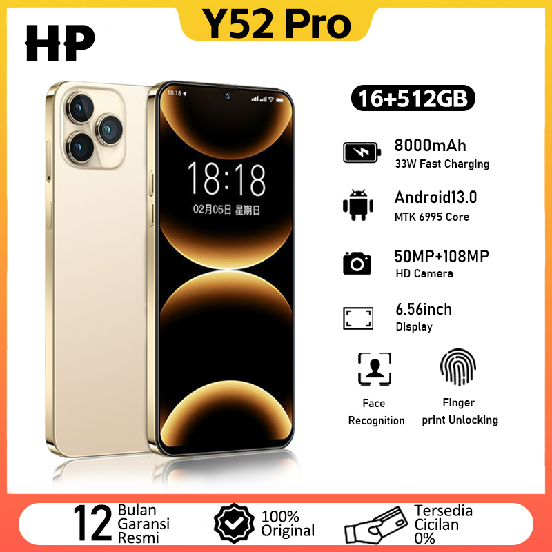 【Dukungan COD】HP VIVO Y52 Pro Ponsel cerdas RAM 16GB/512GB 8000mAh 100% Asli