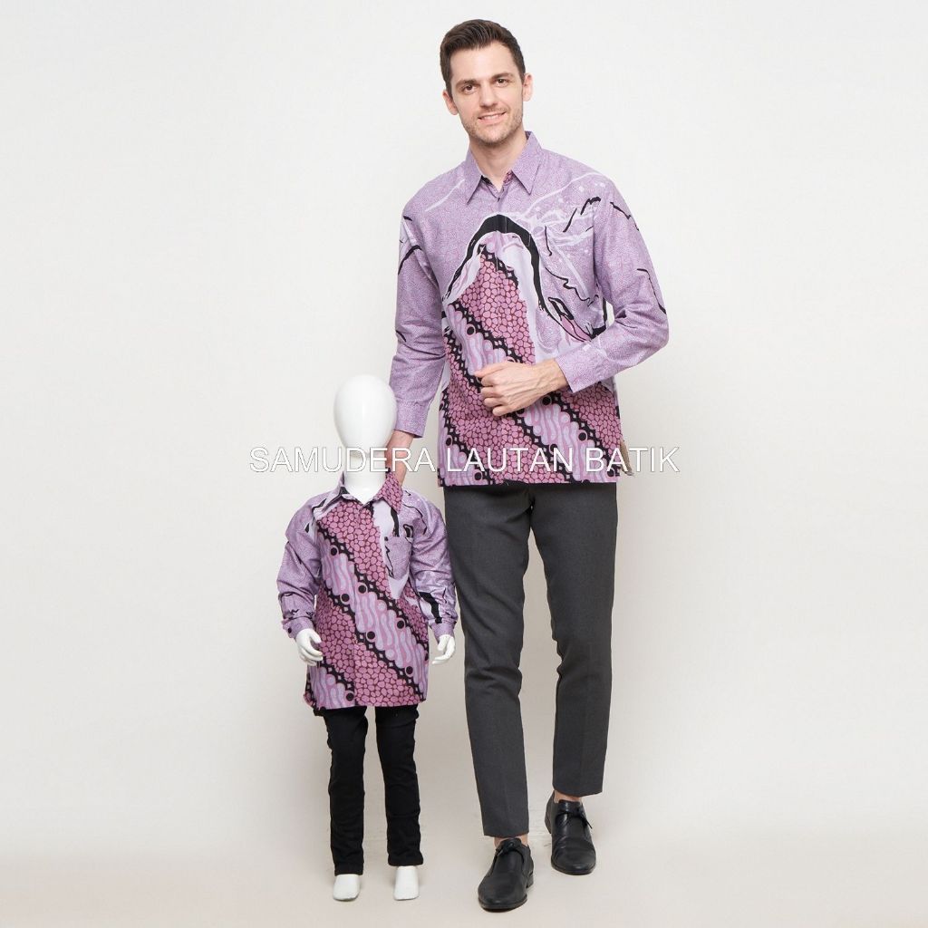 Batik Warna Pink LILAC,Kemeja Batik Pria Couple Ayah Anak Warna Dusty Pink/ Pink Keunguan, Batik Pri