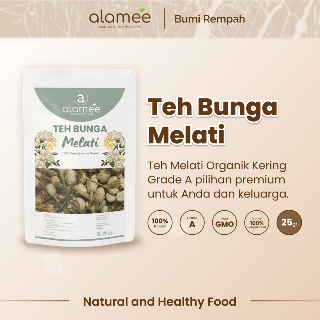 

ALAMEE Teh Bunga Jasmine Tea Flower Melati Organik Jasmin Herbal Kering Dried Siap Seduh Minum 25gr