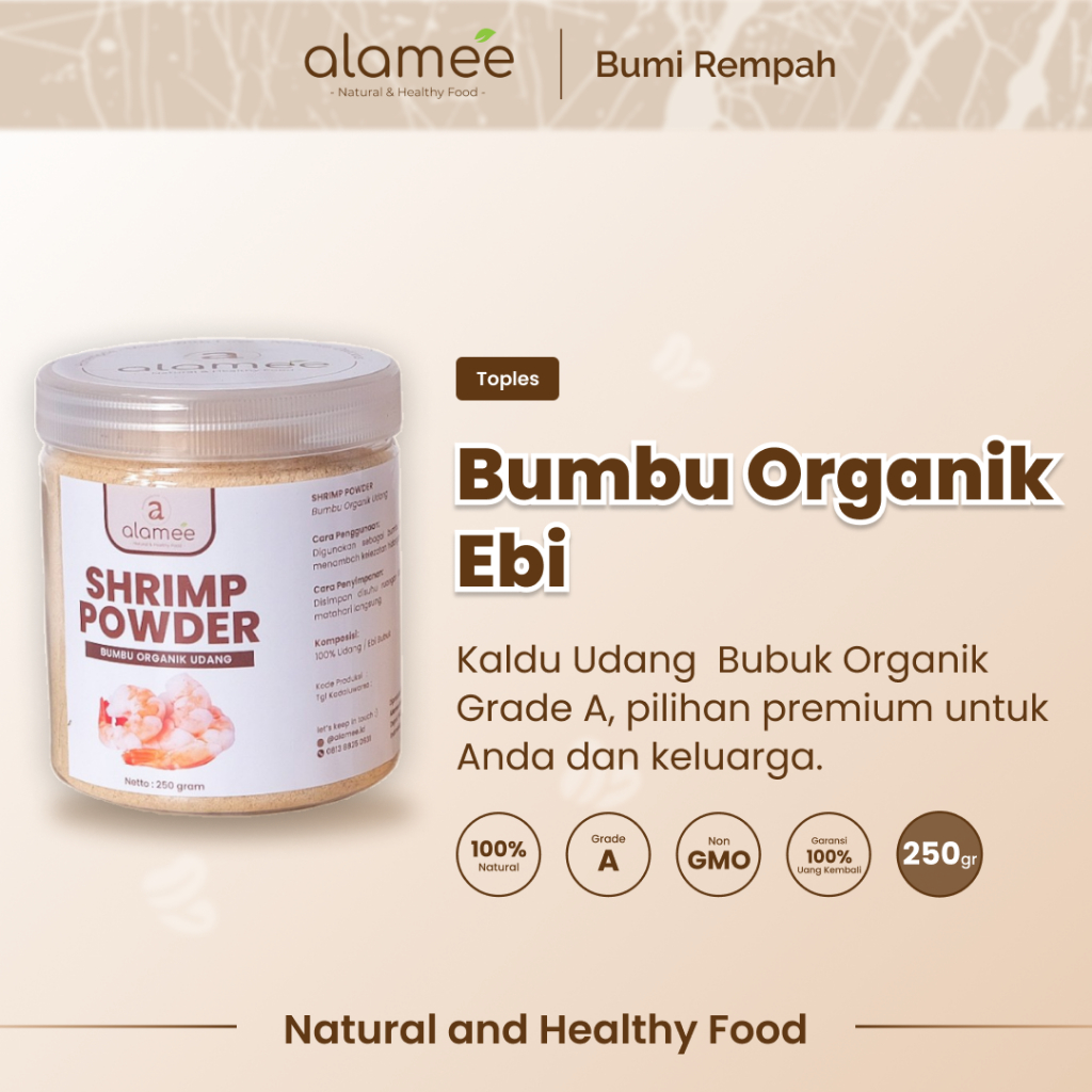 

ALAMEE Ebi Bubuk Halus Udang Bumbu Dapur Organik Shrimp Powder Giling Praktis Toples Seasoning 250gr