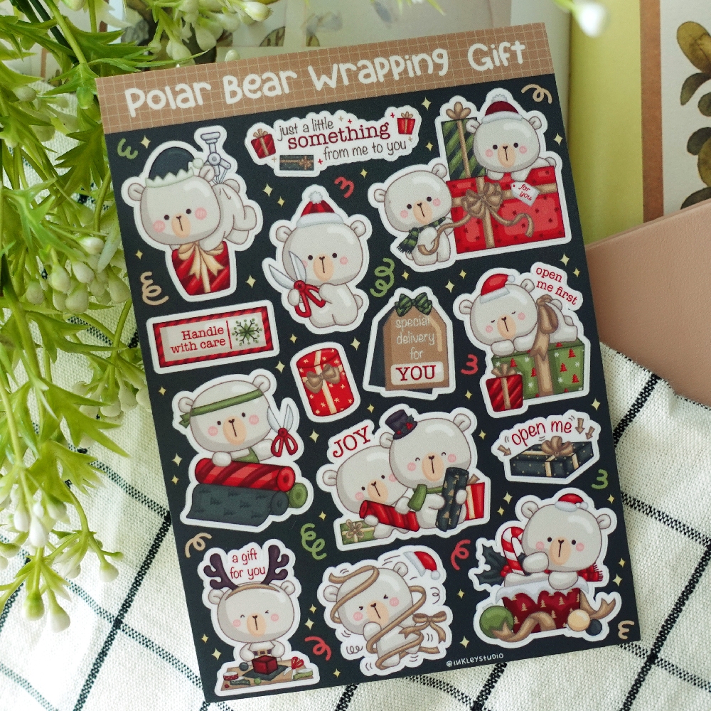 

Polar Bear Wrapping Gift Sticker Sheet Series | Christmas Stickers | Waterproof | Aesthetic Sticker | Sticker Sheet Pack | Planner Sticker