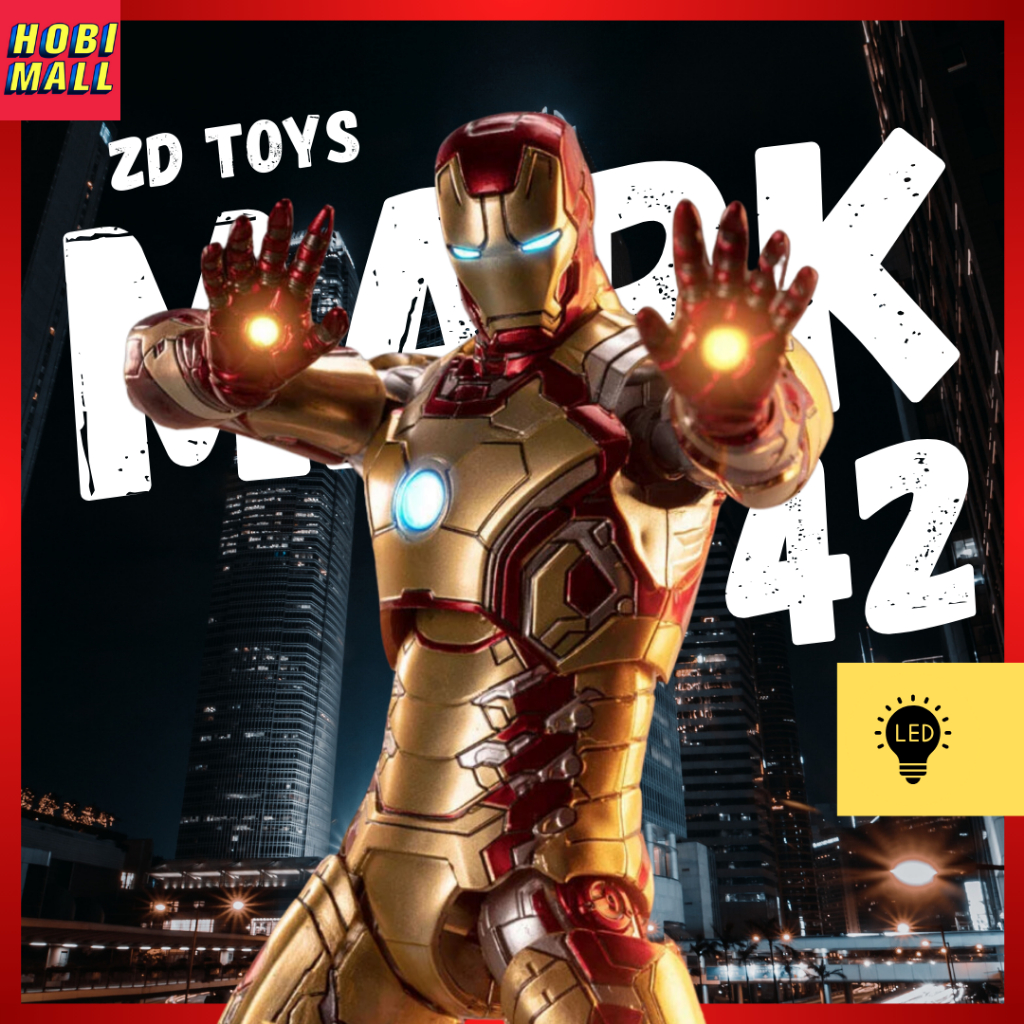 Action Figure Iron Man Mark 42 ZD Toys LED dari Iron Man 3 Movie Original 1:10 Scale Light Version