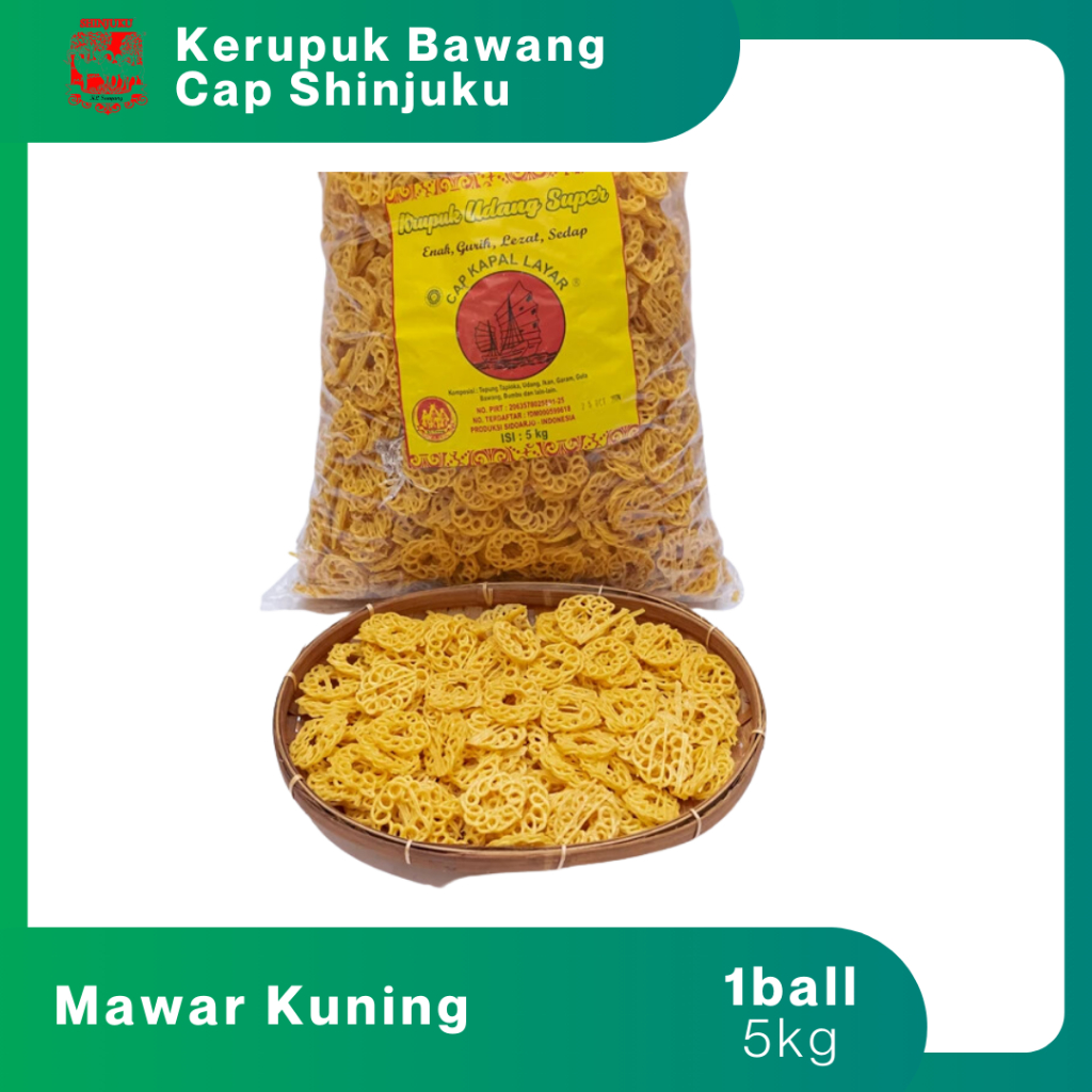 

Kerupuk Mawar kuning 5kg (1 bal) Terenyah