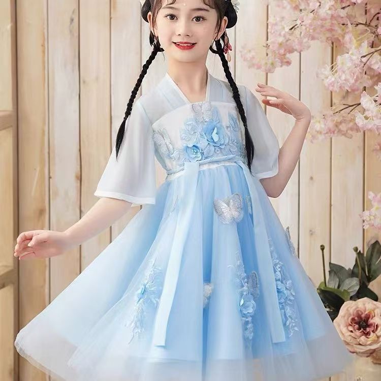 Tang Setelan Super Peri Kuno Peri Han Elemen Jaket dan Gaun Hanfu Baju Anak Perempuan