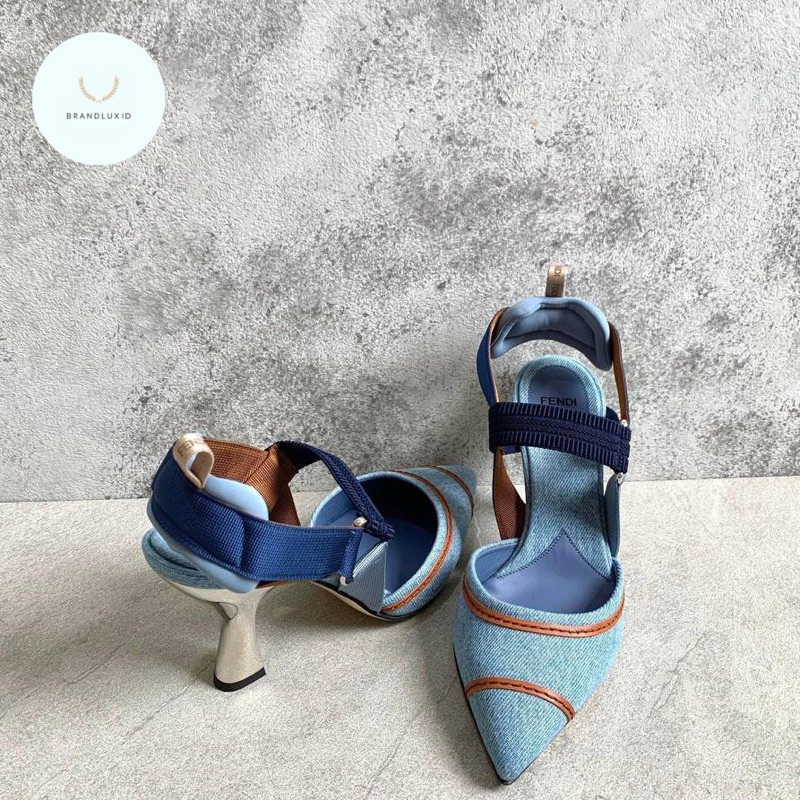 Fendi Colibri Slingback 8,5cm 85mm Denim Blue