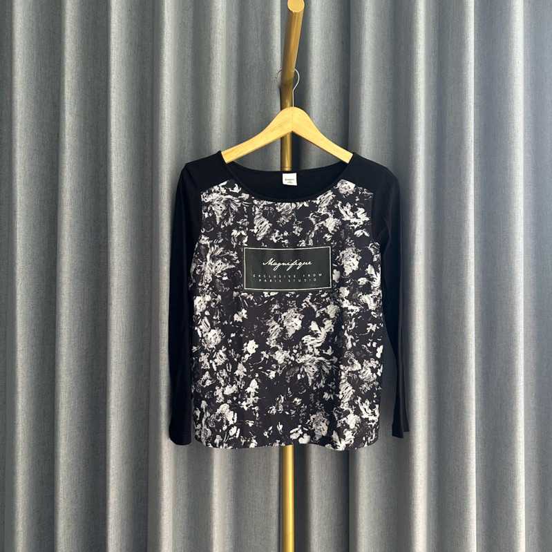 𝙋𝙍𝙀𝙇𝙊𝙑𝙀𝘿 Bossini Black Long Sleeve Printed Blouse Top Lengan Panjang Fashion Wanita