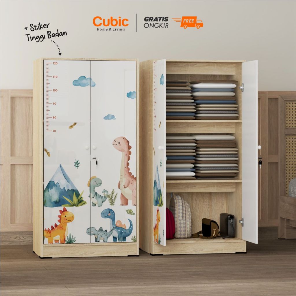 Cubic Lemari Kecil Bergambar / Almari Pakaian 2 Pintu / LUNA BL 120
