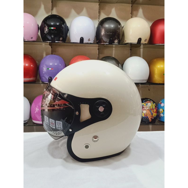 DAG Pilot Helm Kaca Pilot Warna Cream Glossy Berlabel SNI Bisa COD Free Packing Kardus & Bubble Wrap