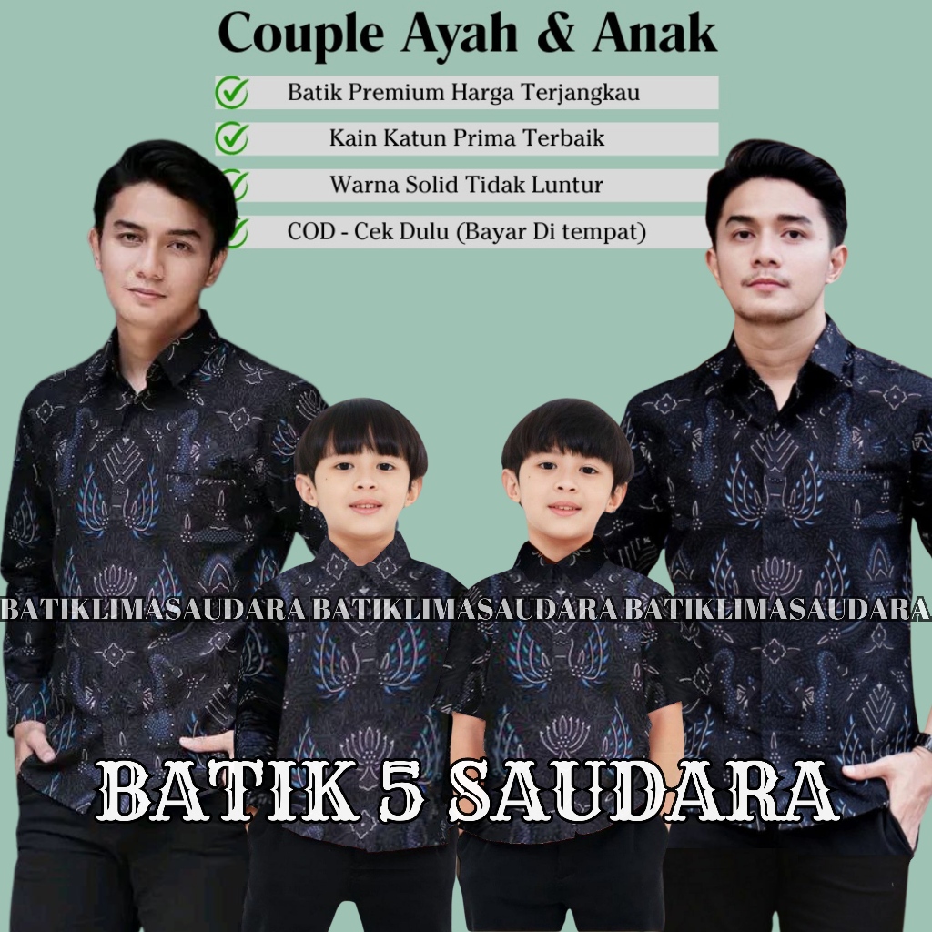 BatikLimaSaudara Couple Ayah & Anak TERBARU Kemeja Batik Ayah Dan Kemeja Batik Anak Cowok BATIK Hita