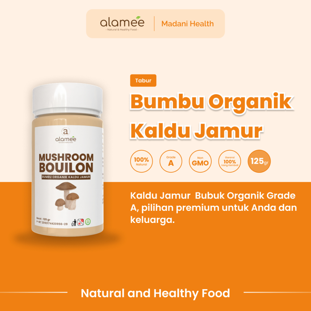 

ALAMEE Kaldu Jamur NON MSG Mushroom Powder Bubuk Bumbu Dapur Organik Tabur Seasoning 125gr