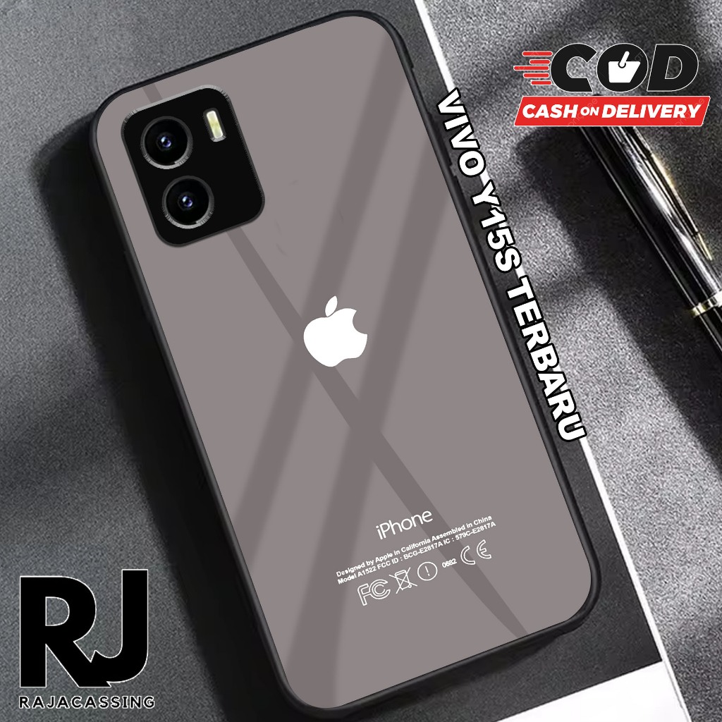 Softcase Glass Kaca VIVO Y15S Terbaru Casing  Handphone Casing Motif Iphone - Pelindung Handphone - 