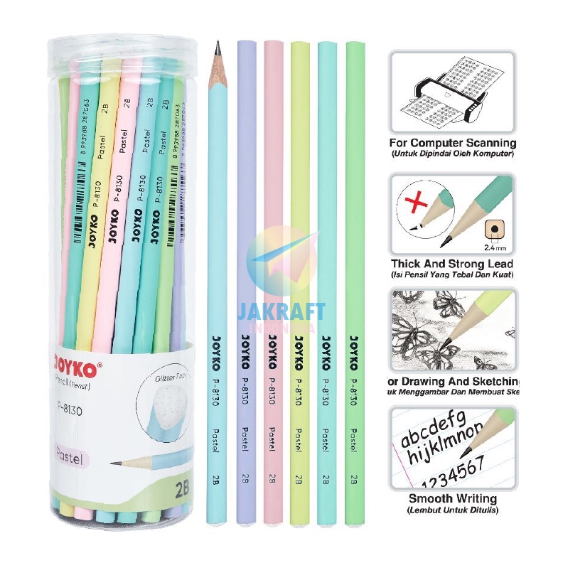 

KODE H53F 36 Pcs Pensil Tulis 2B Warna Warni Pastel JOYKO P813 Souvenir Ultah Ulang Tahun Wedding Fancy