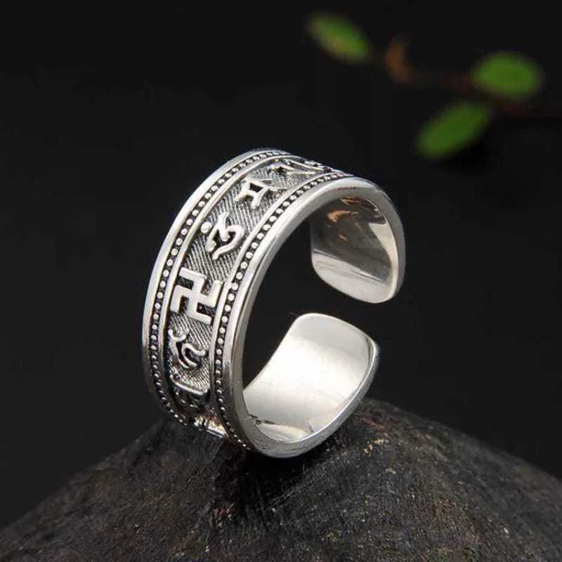 Cincin Retro Desain 12 Huruf Sutra Tibetan Untuk Pria Wanita Adjustable