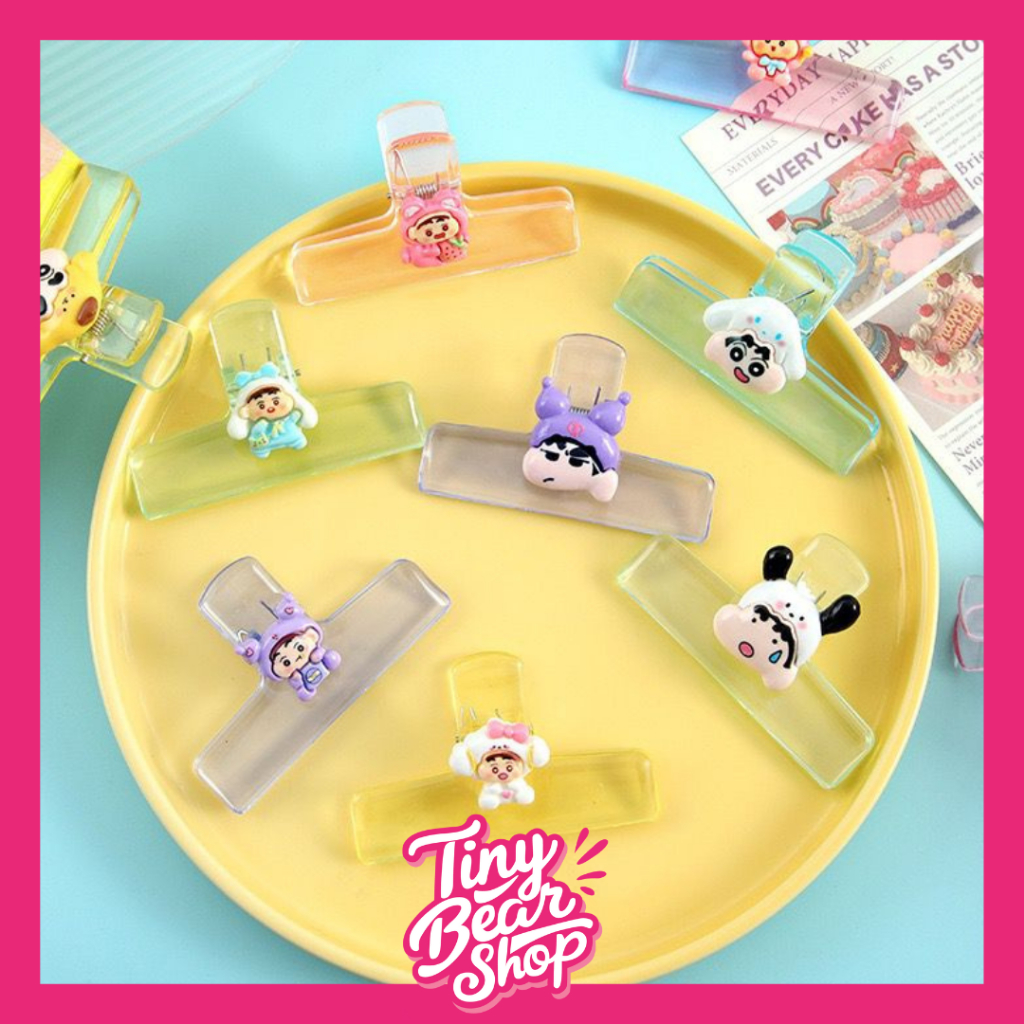 

[Tiny Bear] COD Penjepit Kertas Transparan Klip Kertas Crayon Sinchan Klip Makanan Unik Winzige