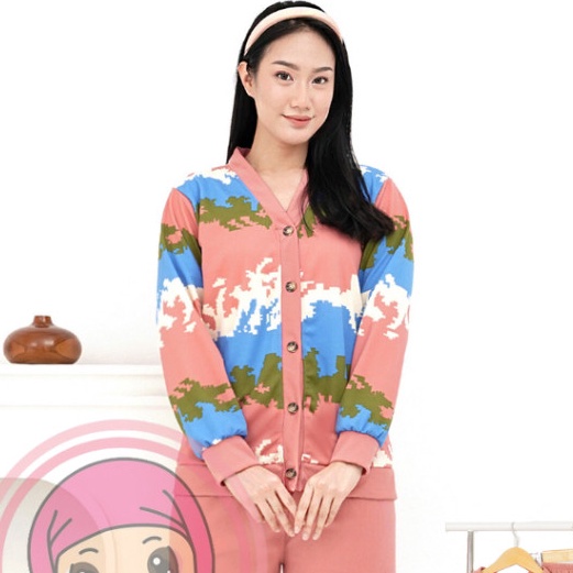 BERSAHAJA NAJWA  Atasan Sella Top Can Outer Wanita Lengan Panjang Motif Abstrak