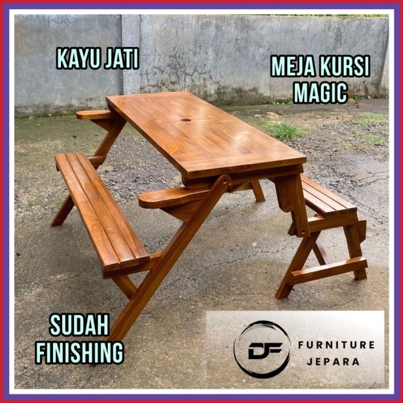Kursi Bangku Magic Kursi Meja Portable Meja Kursi Lipat Kayu Jati