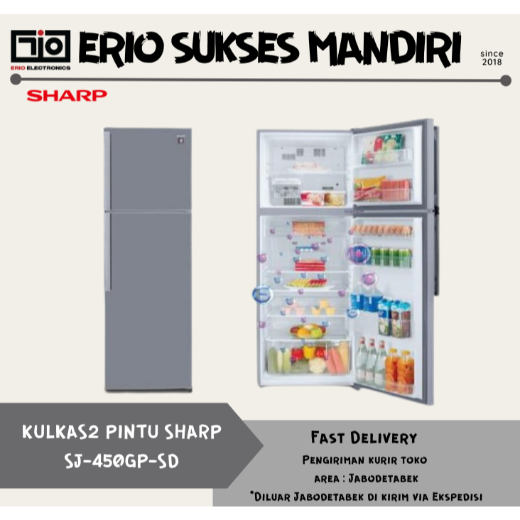 SHARP SJ-450GP-SD Big Kirei Series Kulkas 2 Pintu 352 L