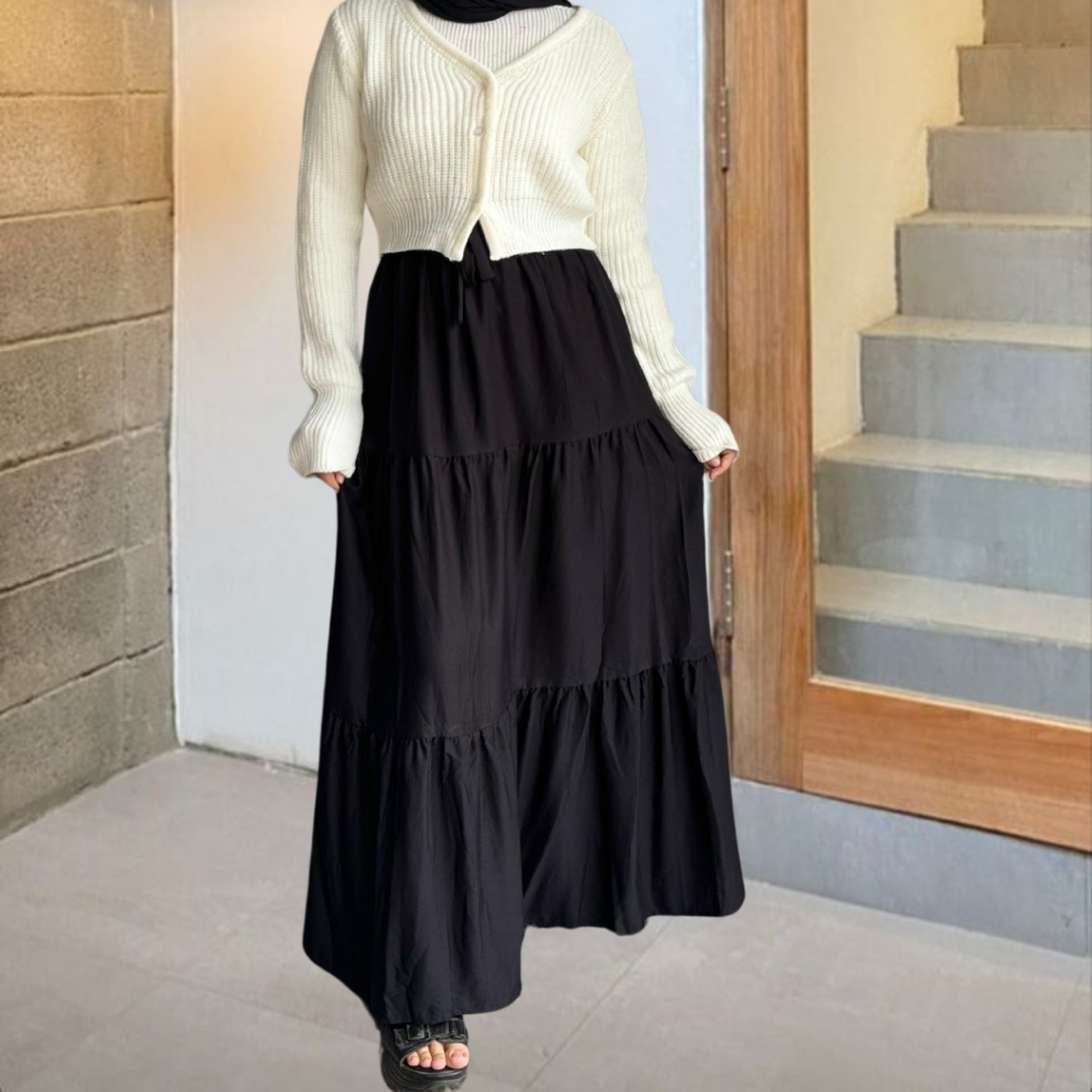 panjang beraksen susun Rok Panjang 3 Susun Wanita Muslim - Long Skirt Korean Style - Rok Tutu Canda 