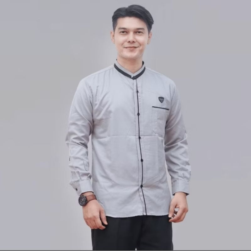 Baju koko Kemeja Sanghai Katun Songket Putih Polos Pria Dewasa Lengan Panjang  - Baju koko putih pol