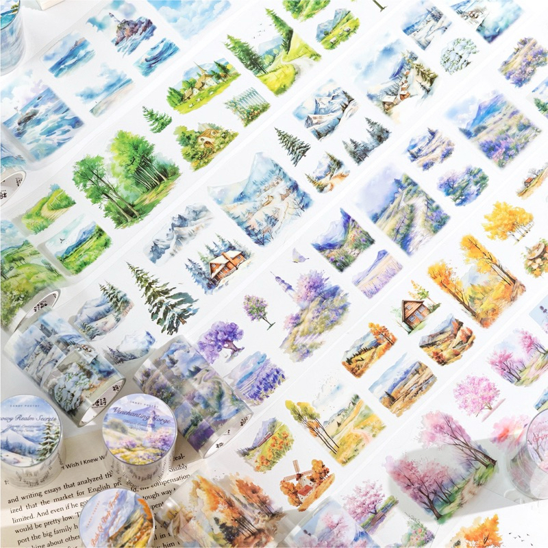 

(3EA2) washi tape selotip transparan kiss cut alam padang bunga langit biru sakura blue sky flower field