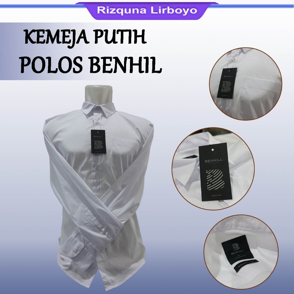 kemeja Pria putih polos lengan panjang Benhill pria dewasa lengan panjang kemeja formal kemeja kerja