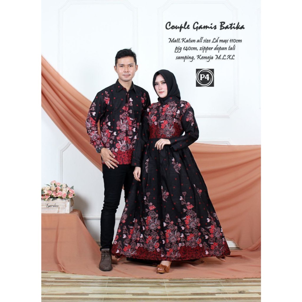 HARGA SEPASANG Gamis Batik Couple Pasangan - Baju Batik Couple Sarimbit Jumbo Terlaris02