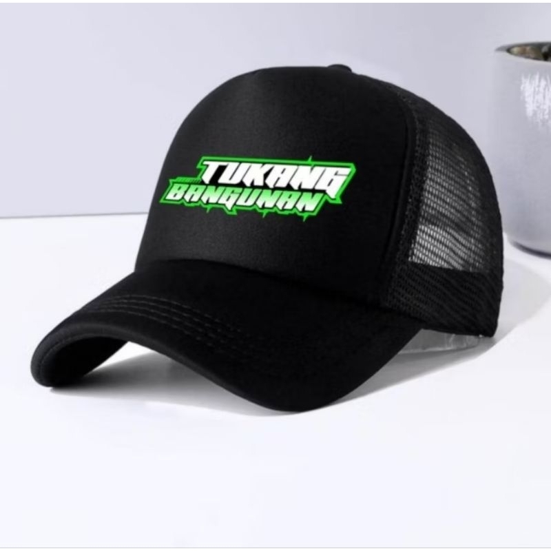 Topi trucker jaring tukang bangunan hitam