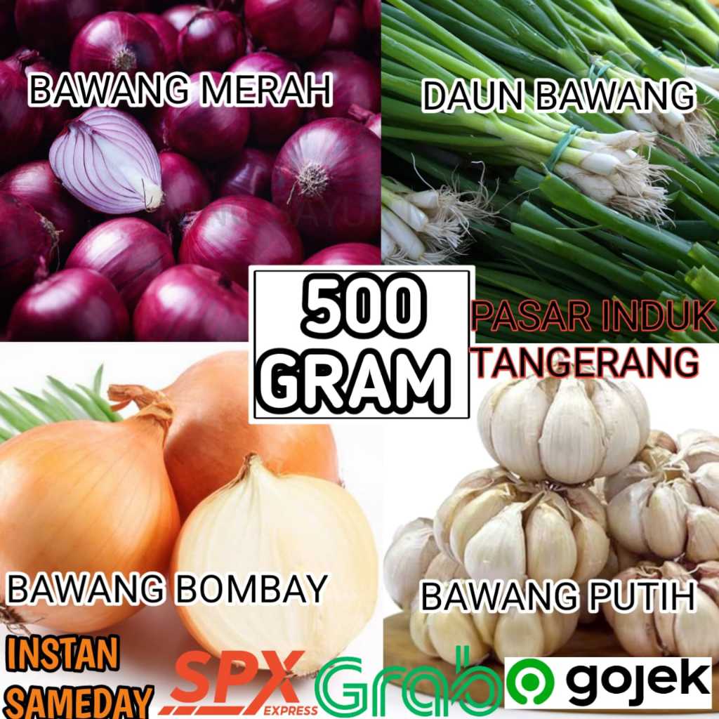 

[500 GRAM] Bawang Merah - Bawang Putih - Bawang Bombay - Daun Bawang - Bumbu Dapur