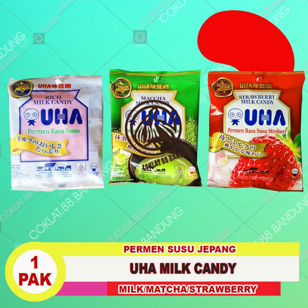 

UHA MILK CANDY 51 GR, UHA MATCHA MILK CANDY 42GR, PERMEN SUSU JEPANG UHA STRAWBERRY