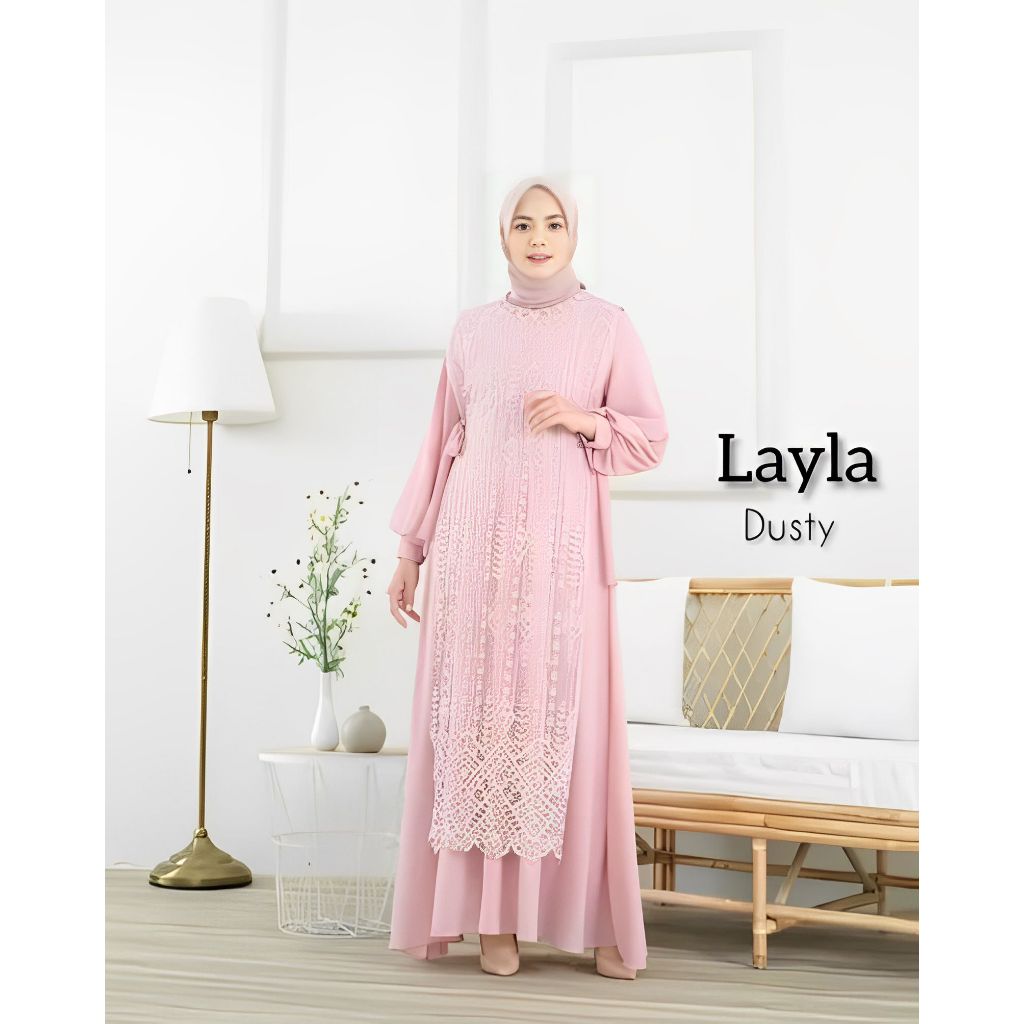 LAYLA DRESS BAHAN CERUTY BABYDOLL FULL FURING MIX BRUKAT DRESS KONDANGAN WANITA SERAGAMAN BRIDESMAID