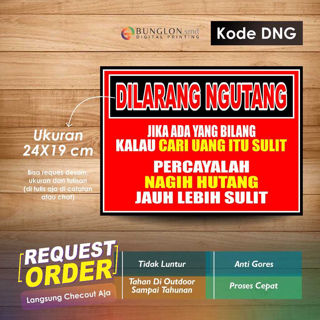 

STIKER DILARANG NGUTANG + LAMINASI KODE DNG MERAH