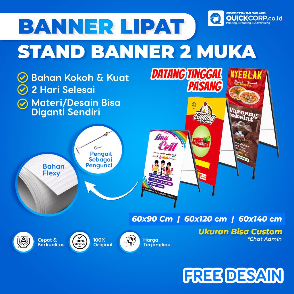 A Banner, Standing Banner Segitiga, Desain Custom,Banner Lipat, Standing Banner Berdiri