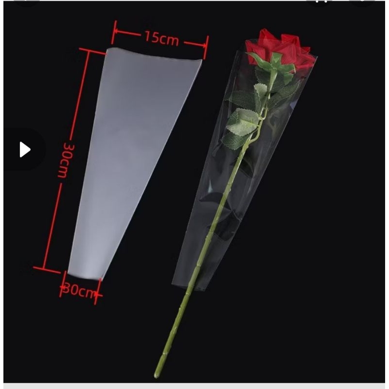 

PLASTIK BUNGA TRANSPARAN / CLEAR ROSE SLEEVE / KANTONG BUNGA SATUAN SINGLE