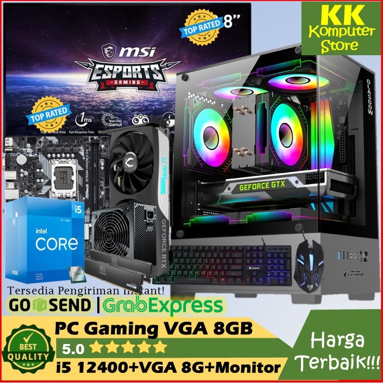 pc gaming intel i5 12400 + vga 8gb fulset monitor | pc rakitan intel core i5 12400f vga 8gb |ram 16g