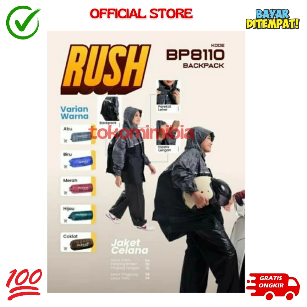 Jas Hujan Jaket Celana Plevia RUSH BACKPACK BP 8110 Raincoat Mantel Hujan Plevia Pria Wanita Dewasa