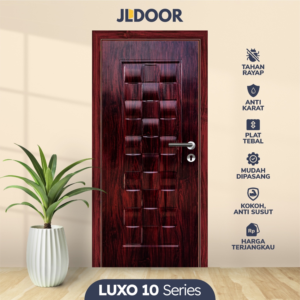 JLDOOR Pintu Baja Ringan Minimalis LUXO 10 Red Mahogany