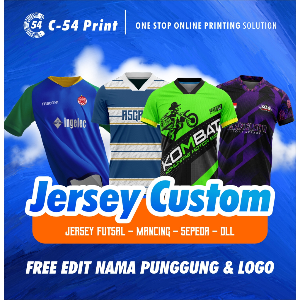 Jersey Futsal Kaos Voli Full Printing Satuan Cewek Cowok Desain Custom