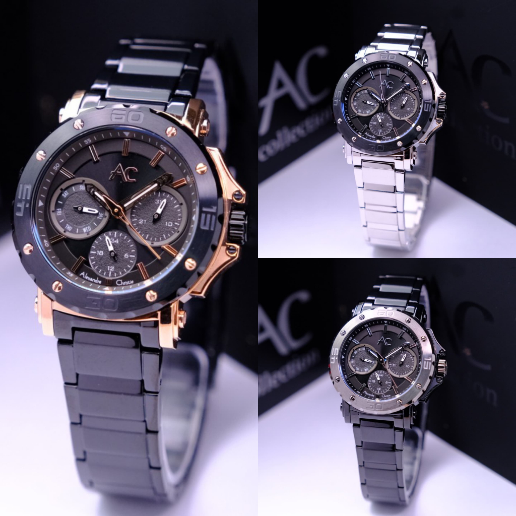 JAM TANGAN WANITA ALEXANDRE CHRISTIE AC 9205 AC9205 BLACK ROSEGOLD ORIGINAL